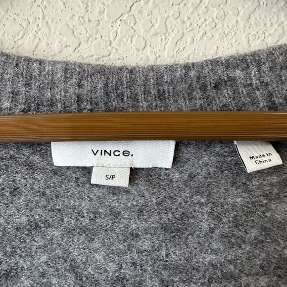 VINCE Side Slit V-Neck Tunic Sweater in Grey Wool Alpaca Blend - Picture 6 of 10